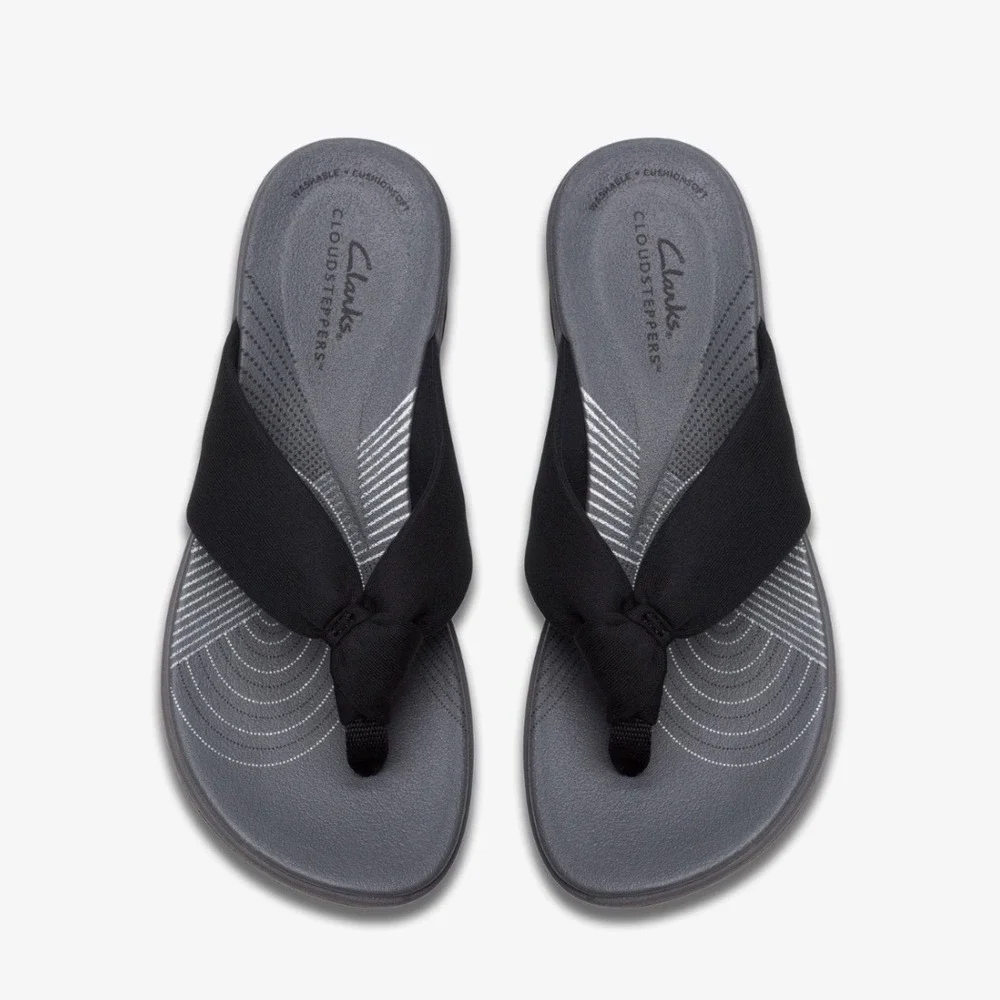 Clarks Cloudsteppers Black Arla Glison Knotted Thong Sandals Women's Size 7-7.5